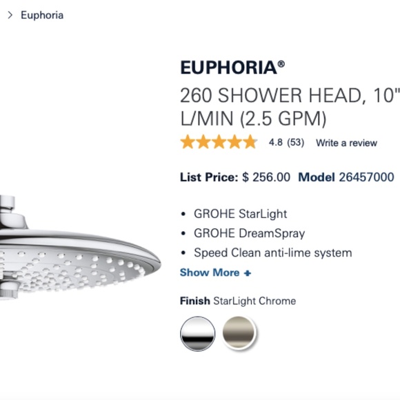 GROHE Euphoria Rain 10 inch 3 Spray Showerhead - Picture 7 of 7